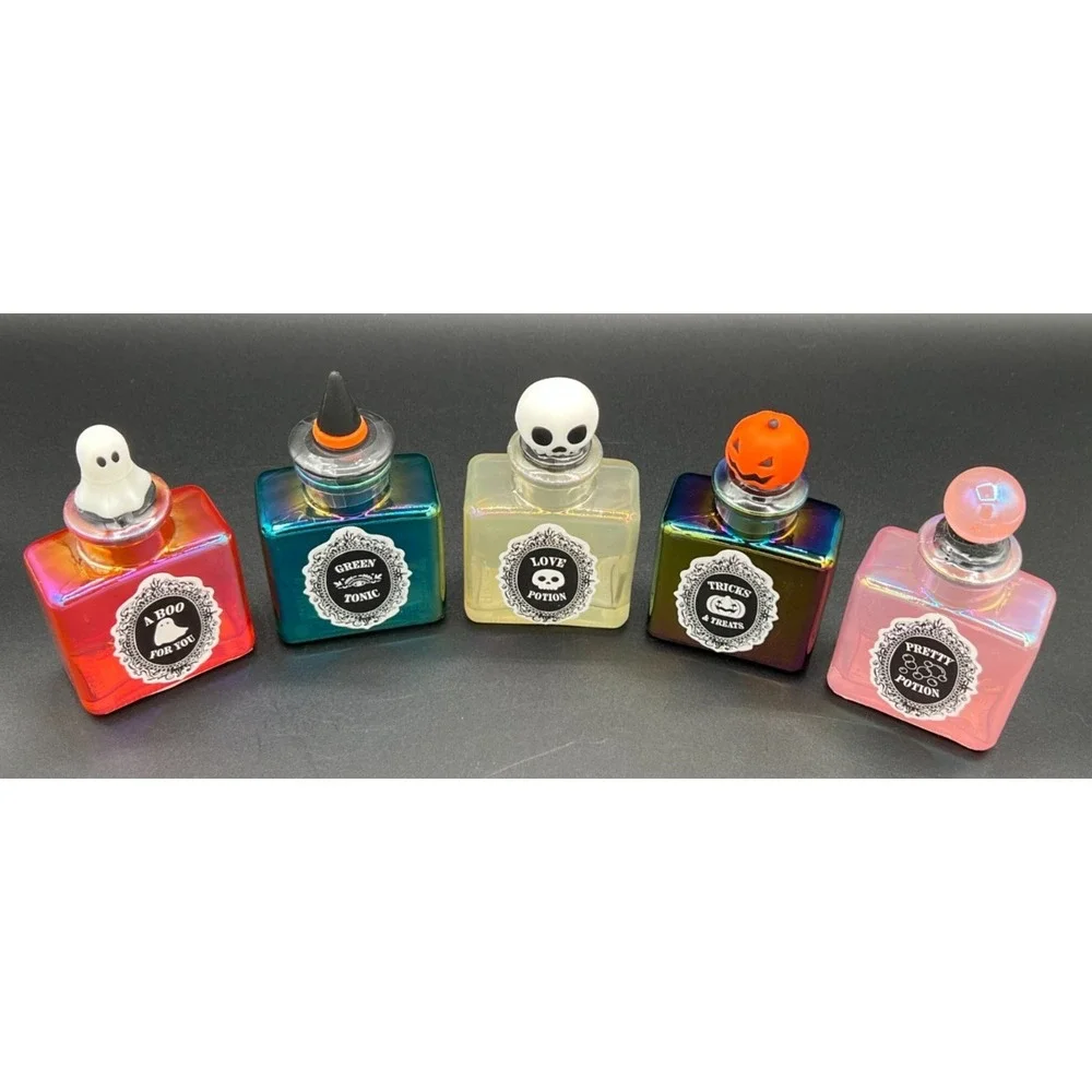 Set of 5 ~ Target Bullseye Small Iridescent Glass Potion Bottles Halloween 2025